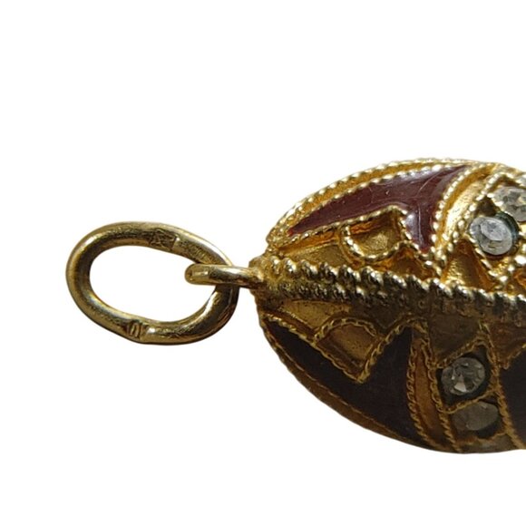 Alfa Jewel Egg Charm Pendant 18K on 925 Cloisonné Enamel CZ Vintage Russia - Picture 2 of 16